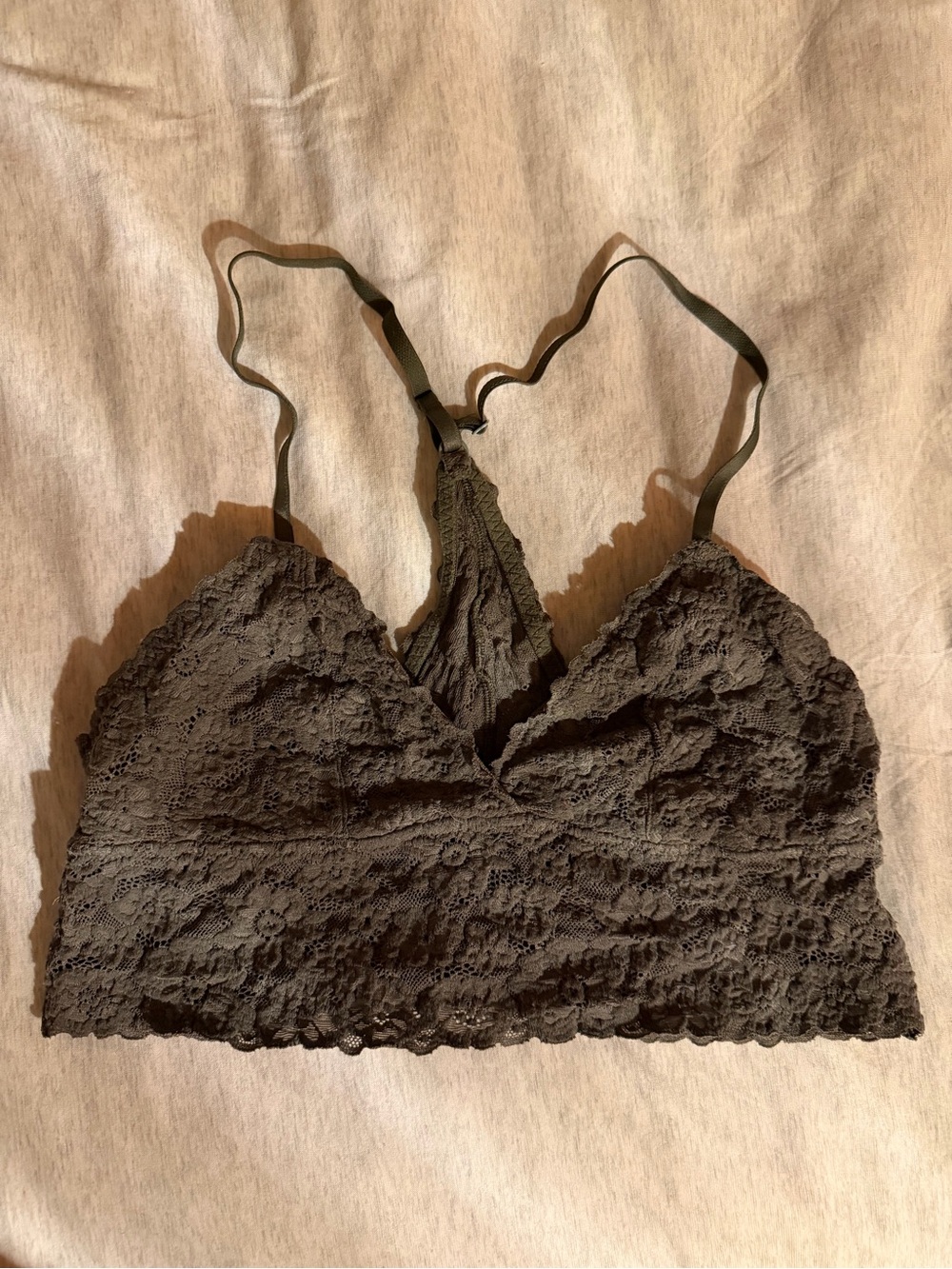 Aerie Lace Bralette with Adjustable Straps - Dark Olive